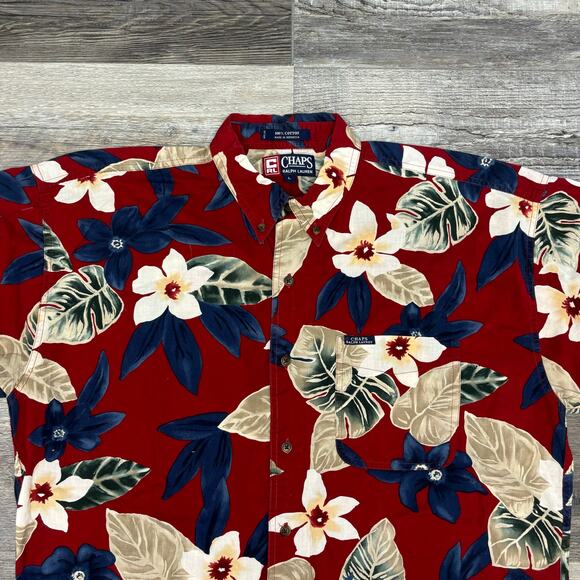 Vintage 90s Chaps Ralph Lauren Mens L Floral AOP‎ Short Sleeve Button Down Shirt - Picture 1 of 8